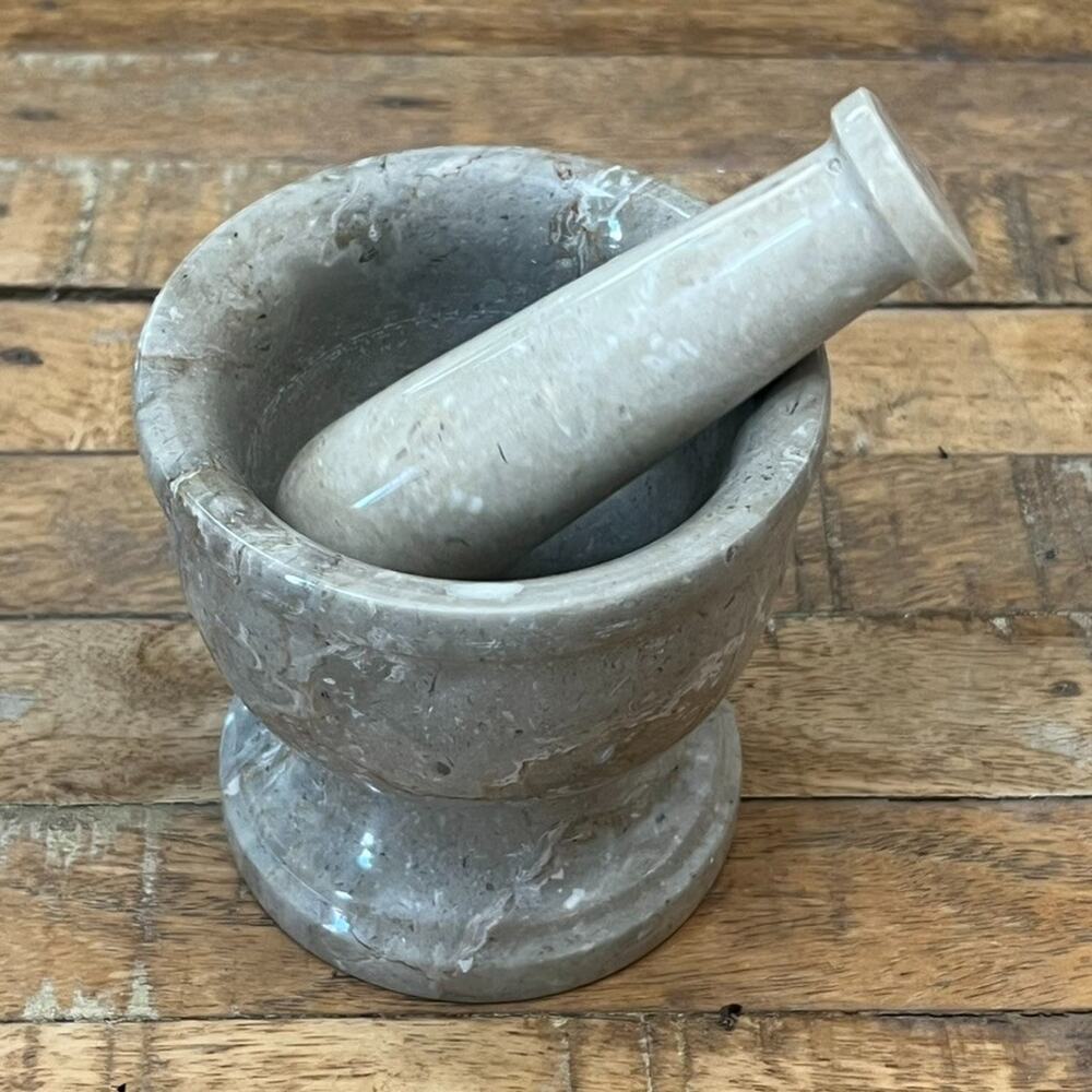 Mortar and Pestle Marble Gray 4.5" Tall Unbranded Solid